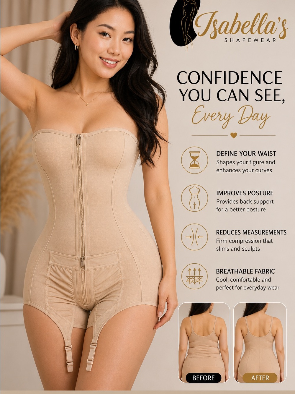 Strapless Waist-Defining Shapewear Bodysuit - Nude